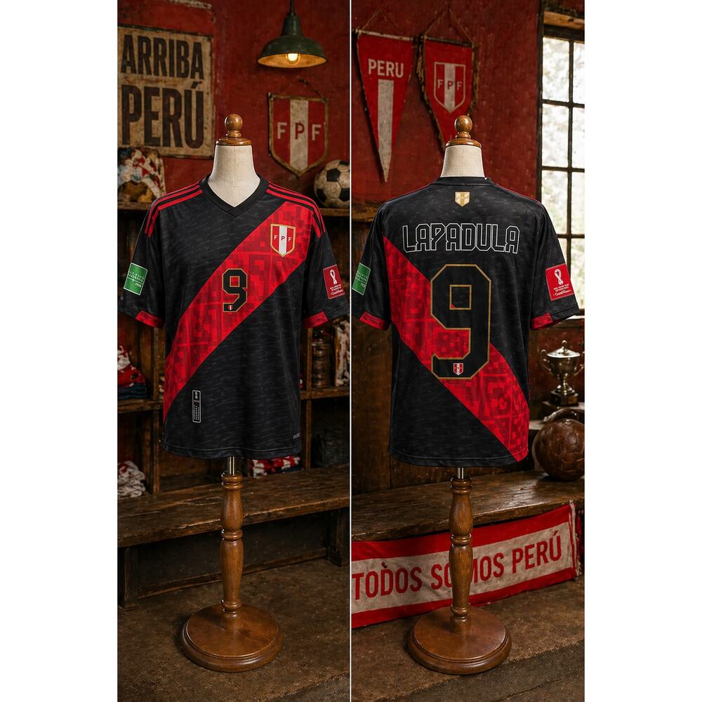 Peru Lapadula #9 2022 Qualifiers Soccer Jersey Black Red L